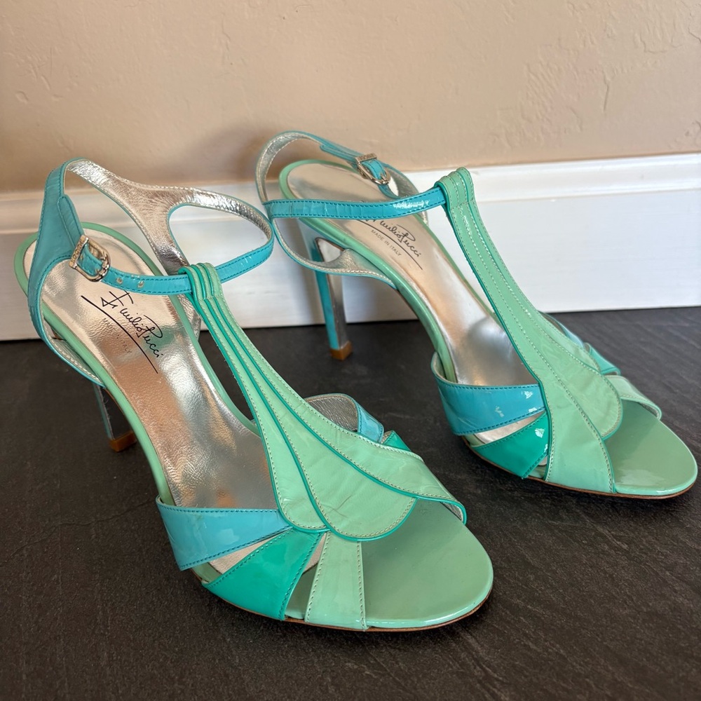 Emilio Pucci Turquoise and Mint Strappy Heels